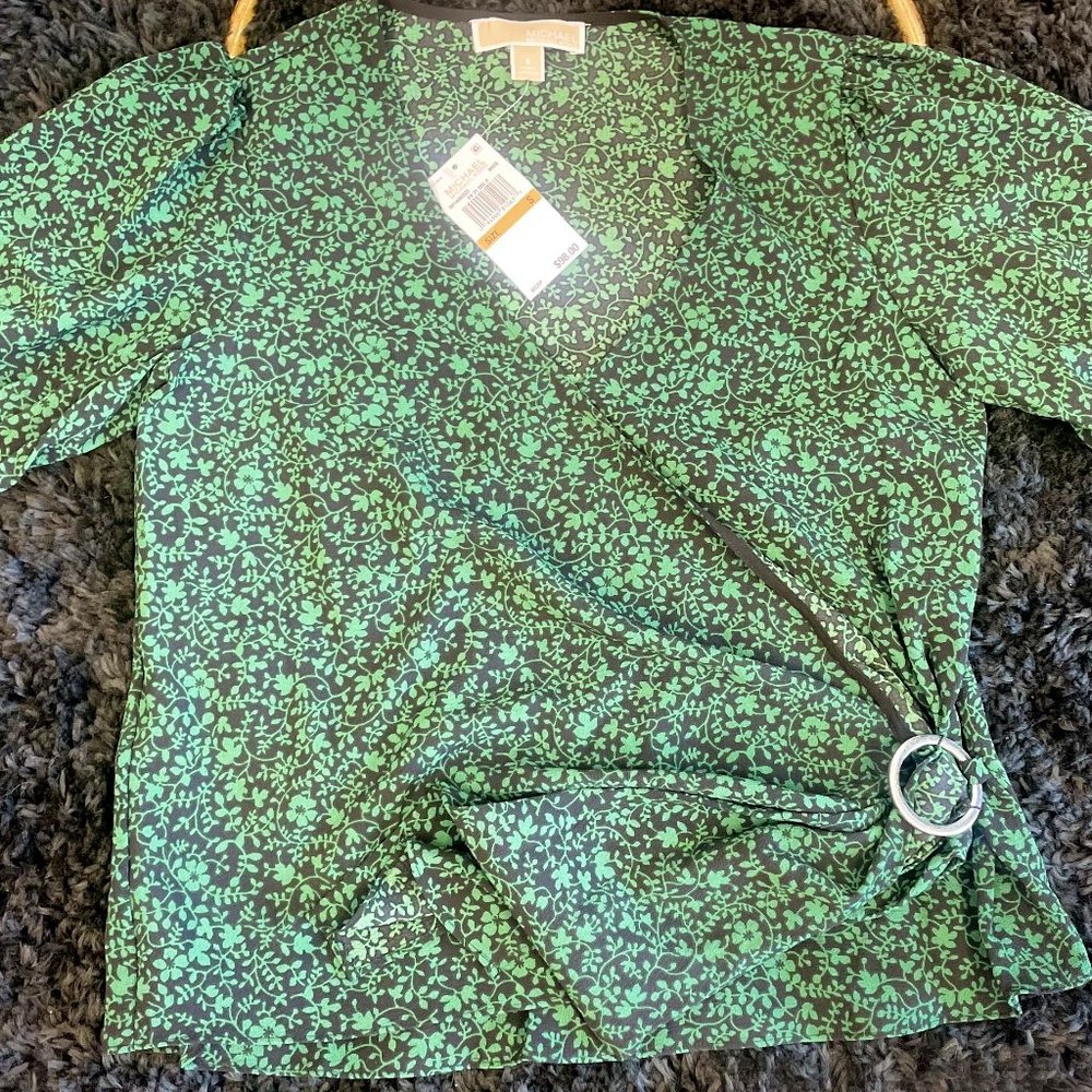 A black and green floral Michael Kors Blouse